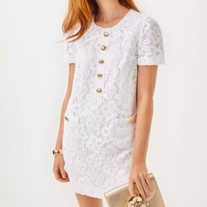 Lilly Pulitzer Camalie Floral Corded Lace Dress Resort White Sz 00 Gold Buttons